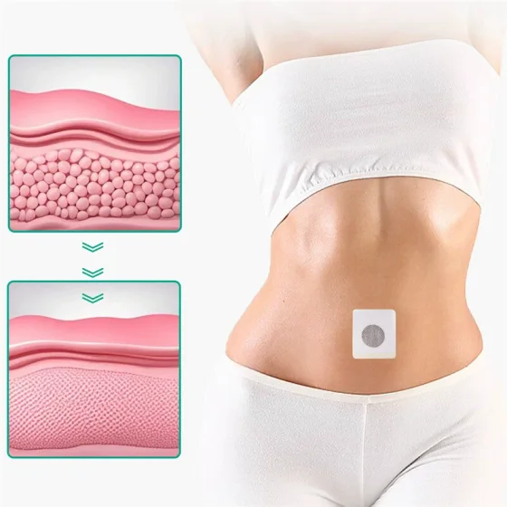 Illustration of the patch on the waist beside a fat-cell diagram